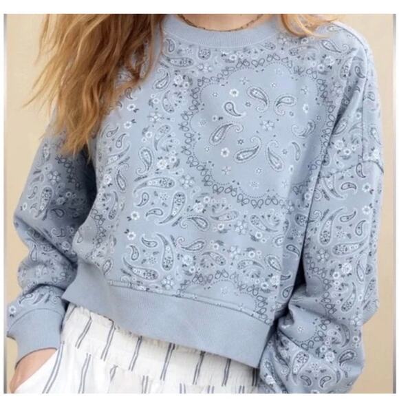 Aerie Tops - Aerie Crop Take it Easy Sweatshirt Crew Neck Blue Paisley Size XL